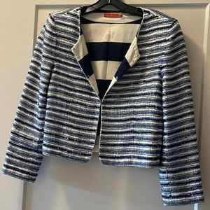 Alice + olivia blue & white beaded dinner jacket